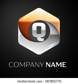 Letter Q vector logo symbol in the colorful hexagonal on black background. Vector template for your design