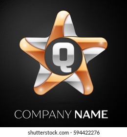Letter Q vector logo symbol in the colorful star on black background. Vector template for your design