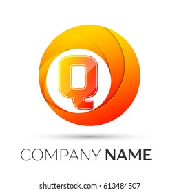 Letter Q vector logo symbol in the colorful circle on grey background. Vector template for your design