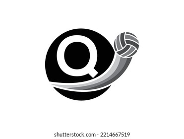 Letter Q Volleyball Logo Design For Volleyball Club Symbol Vector Template. Volleyball Sign Template Design.