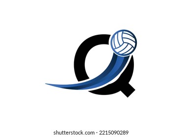 Letter Q Volleyball Logo Design For Volleyball Club Symbol Vector Template. Volleyball Sign Template Design.