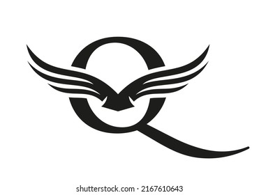 Letter Q Wing Logo Design. Initial Flying Wing Q Letter Logo. Letter Q Wings Symbol Concept