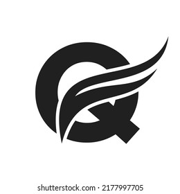 Letter Q Wing Logo Design. Transportation Logo Letter Q and Wings Concept