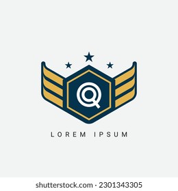 Letter Q With Wings Sign And Illustration Modern Crown, Shield Luxury Logo Design Icon