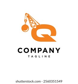 Letter Q Wrecking Ball Excavator Logo Icon Vector