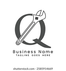 Letter Q Wrench logo. Alphabet Q Plumber and Maintenance Icon