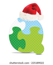 Letter Q written with alphabet puzzle with Christmas hat - vector illustration