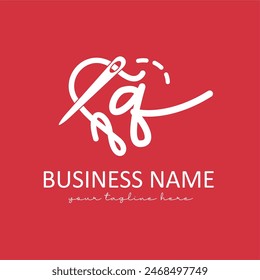 Letra q con hilo de aguja sastre y costura para el logotipo creativo casero, diseño de logotipo de moda boutique de moda de sastre moderno