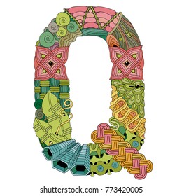 Letter Q zentangle. Vector decorative object
