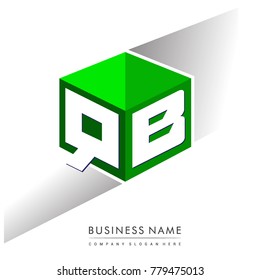 Letter QB logo in hexagon shape and green background, cube logo with letter design for company identity.
