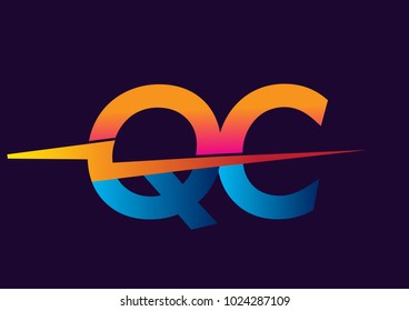 Letter QC logo with Lightning icon, letter combination Power Energy Logo design for Creative Power ideas, web, business and company.