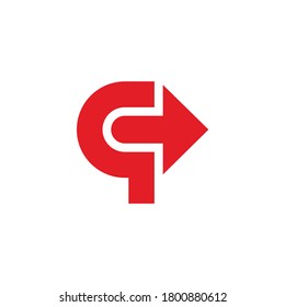 letter qc simple geometric right arrow design logo vector