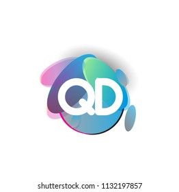 Letter QD logo with colorful splash background, letter combination logo design for creative industry, web, business and company.