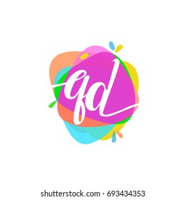 Letter QD logo with colorful splash background.