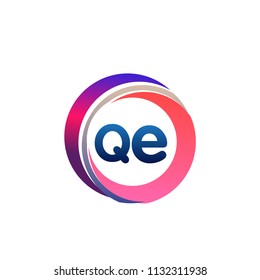 Letter QE logo with colorful circle, letter combination logo design with ring, circle object for creative industry, web, business and company.