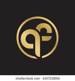 Letter qf linked lowercase logo design template elements. Gold letter Isolated on black  background. Suitable for business, consulting group company.