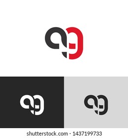 Letter qg linked lowercase logo design template elements. Red letter Isolated on black white grey background. Suitable for business, consulting group company.