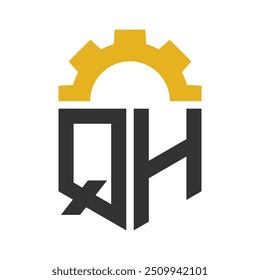 Letter QH Gear Logo Design for Service Center, Repair, Factory, Industrial, Digital and Mechanical Business