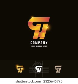 Letter qH or GH monogram logo with grid method design