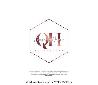 Letter QH Initial Handschrift Logo mit Unterschrift und handgezeichnet Stil.