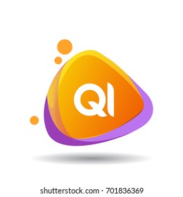 Letter QI logo in triangle splash and colorful background.