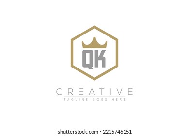letter qj elegant and luxury Initial with crown and hexagon frame minimal monogram logo design vector template