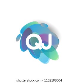 Letter QJ logo with colorful splash background, letter combination logo design for creative industry, web, business and company.