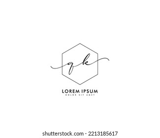 Letter QK Initial handwriting logo with signature and hand drawn style.