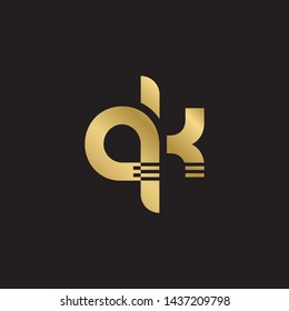 Letter qk linked lowercase logo design template elements. Gold letter Isolated on black  background. Suitable for business, consulting group company.