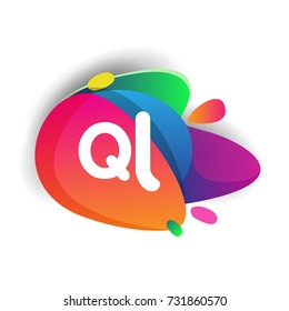Letter QL logo with colorful splash background, letter combination logo design for creative industry, web, business and company.