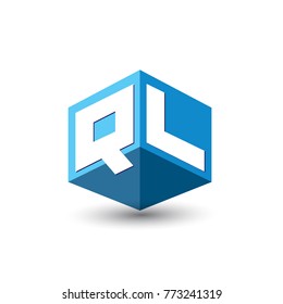 Letter QL logo in hexagon shape and blue background, cube logo with letter design for company identity.
