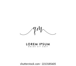 Letra QM Logo de escritura manual inicial con firma y estilo dibujado a mano.