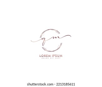 Letter QM Initial handwriting logo with signature and hand drawn style.
