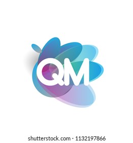Letter QM logo with colorful splash background, letter combination logo design for creative industry, web, business and company.