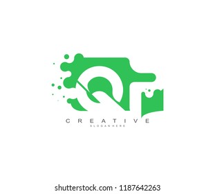 Letter QP Logo Design Vector with Abstract Square Shape Dots
