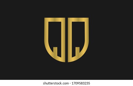 Letter QQ monogram and shield sign combination. Line art logo design. Symbolizes reliability, safety, power, security.