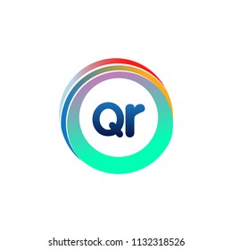 Letter QR logo with colorful circle, letter combination logo design with ring, circle object for creative industry, web, business and company.