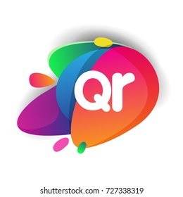 Letter QR logo with colorful splash background, letter combination logo design for creative industry, web, business and company.