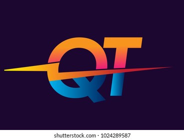 Letter QT logo with Lightning icon, letter combination Power Energy Logo design for Creative Power ideas, web, business and company.