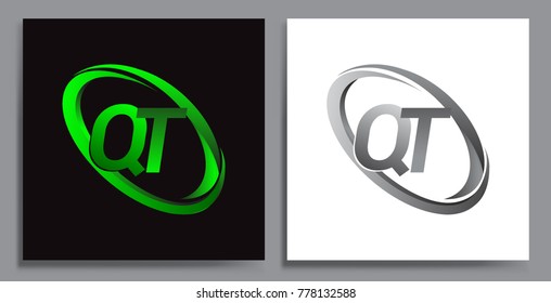 letter QT logotype design for company name colored Green swoosh and grey. vector set logo design for business and company identity.
