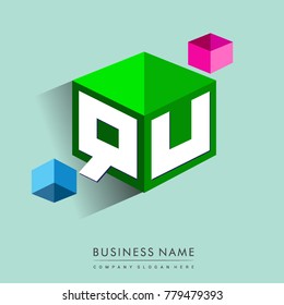 Letter QU logo in hexagon shape and green background, cube logo with letter design for company identity.
