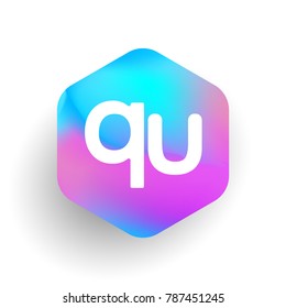 Letter QU logo in hexagon shape and colorful background, letter combination logo design for business and company identity.
