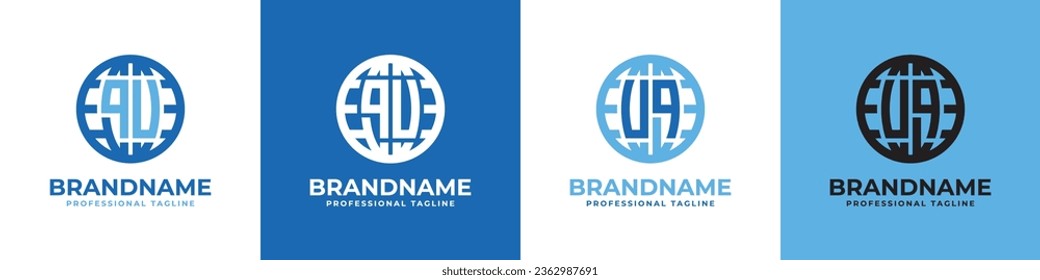 Letter QU and UQ Globe Logo Set, suitable for any business with QU or UQ initials.