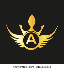 Letra A logotipo Queen Diseño símbolo de la corona vectorial Elegante logotipo de oro monograma para la regalía,
 tarjeta de visita, Boutique, Hotel, Cafe, Joyería