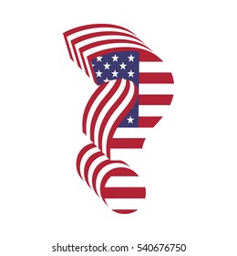 Letter question mark from 3d with American flag texture wrapped. Volume USA vector font