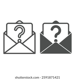 Letter with question mark in envelope line and solid icon, postage concept. Vector graphics. Mail envelope ask personal data sign on white background, outline style icon for mobile or web design