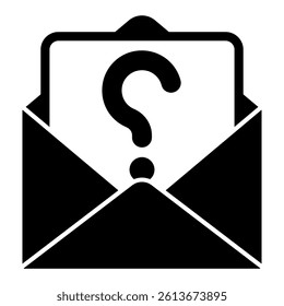 Letter with question mark in envelope solid icon, postage concept. Vector graphics. Ask of information, mail sign on white background, glyph style mobile or design