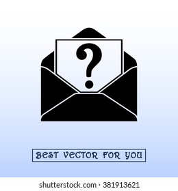 Letter with question mark sign icon, vector illustration. Flat design style