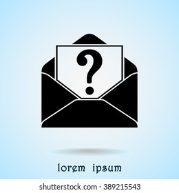 Letter with question mark sign icon, vector illustration. Flat design style
