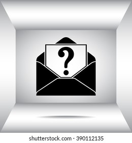 Letter with question mark sign icon, vector illustration. Flat design style